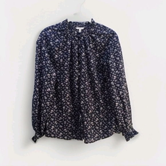 Joie Blouse Women's XXS Blue Senyana Navy Ditzy Cottagecore Floral Popover Top - Picture 1 of 16